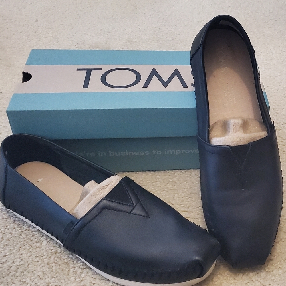 Black Real LeatherToms Alpargata Flats 9 Nearly New
